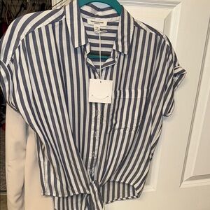 Striped Button-Up Tie Front Shirt